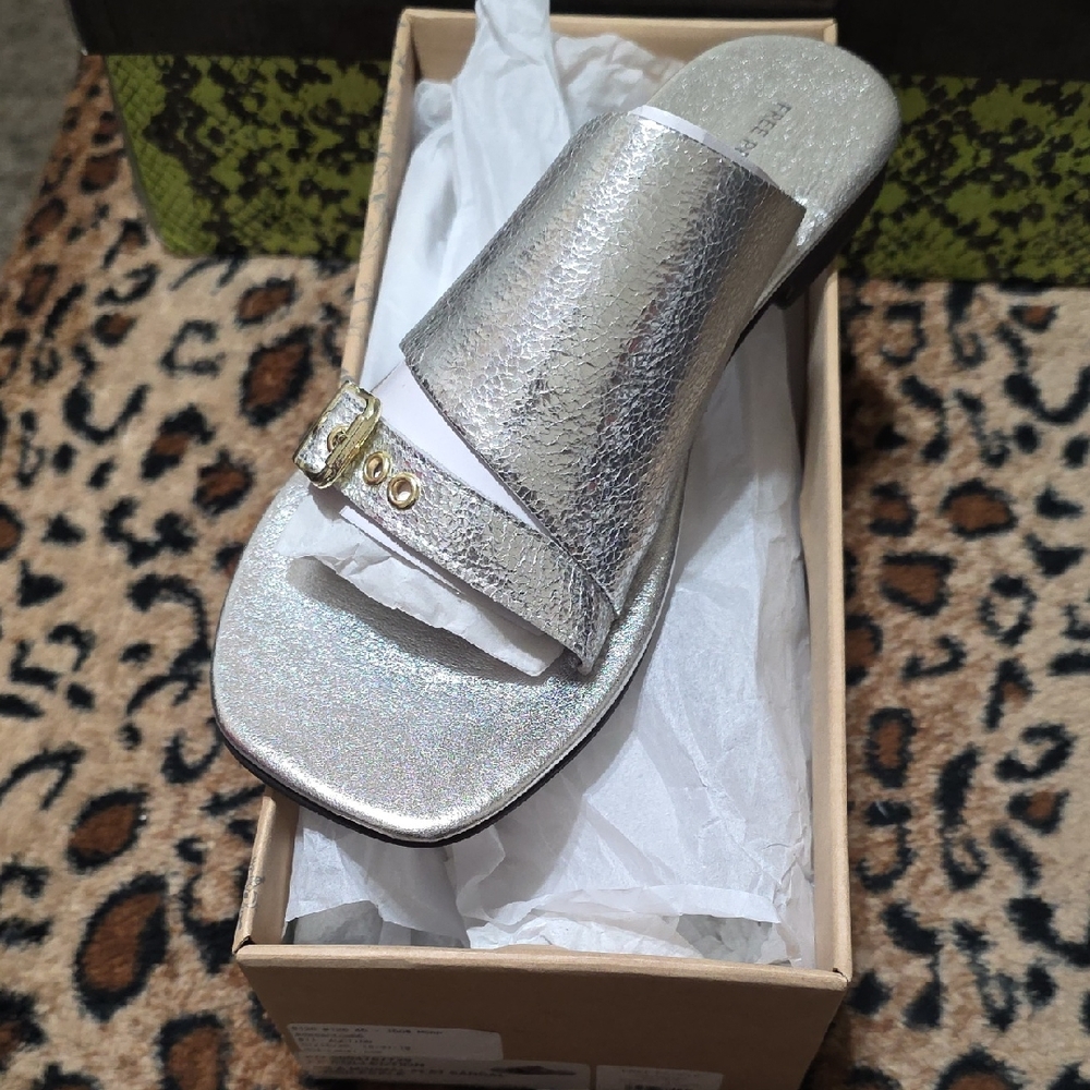 Free People Shimmering Silver Slide Sandals